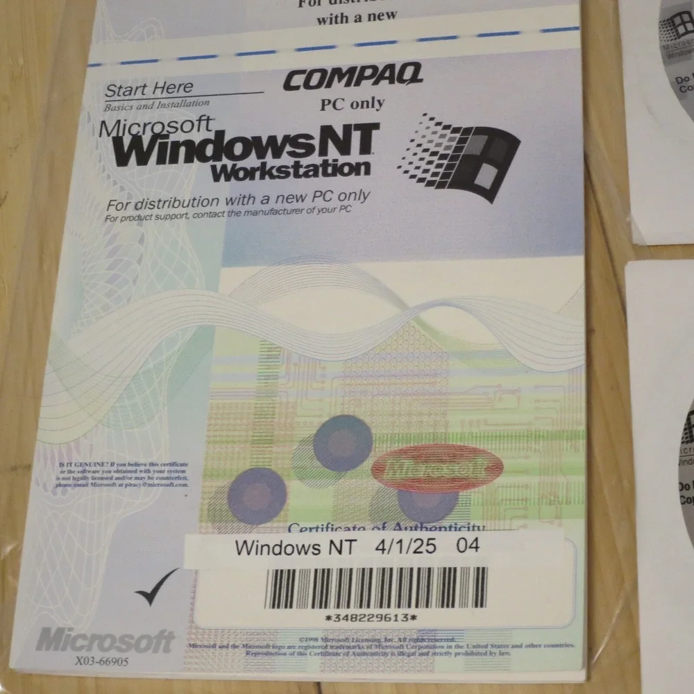 Microsoft Windows NT Workstation‎ 4.0 SP5 CD-ROM, 3.5 Floppies, Manual & COA 04